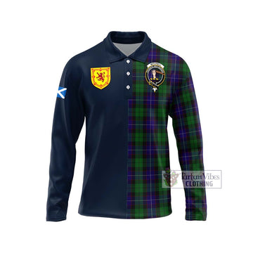 Mitchell Tartan Long Sleeve Polo Shirt Alba with Scottish Lion Royal Arm Half Style Unisex - Tartan Vibes Clothing