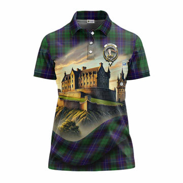 Mitchell Tartan Family Crest Women's Polo Shirt with Scottish Ancient Castle Style Women - Tartan Vibes Clothing
