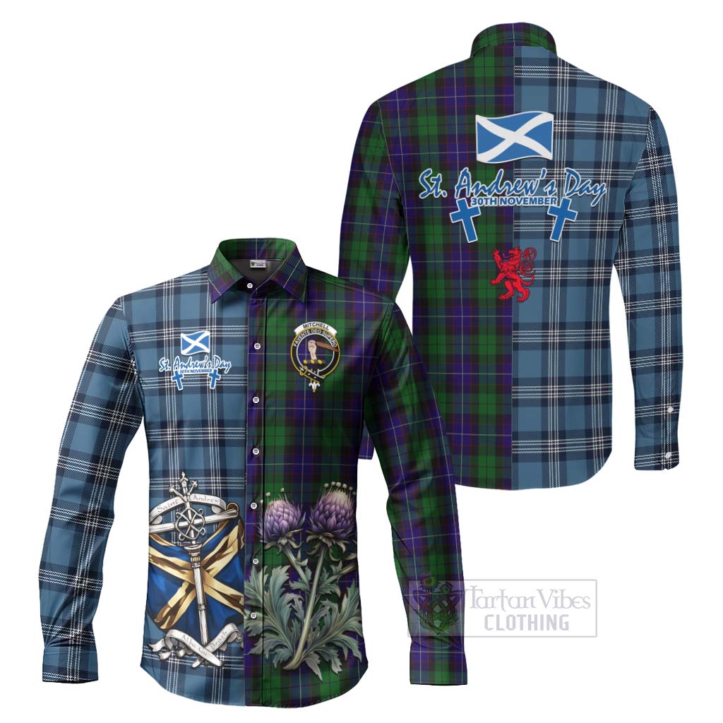 Mitchell Tartan Long Sleeve Button Shirt Happy St. Andrew's Day Half Tartan Style Men's Shirt S - Tartan Vibes Clothing