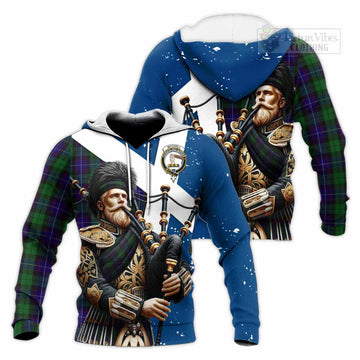 Mitchell Tartan Knitted Hoodie with Family Crest Scottish Bagpiper Vibes Unisex Knitted Pullover Hoodie - Tartan Vibes Clothing