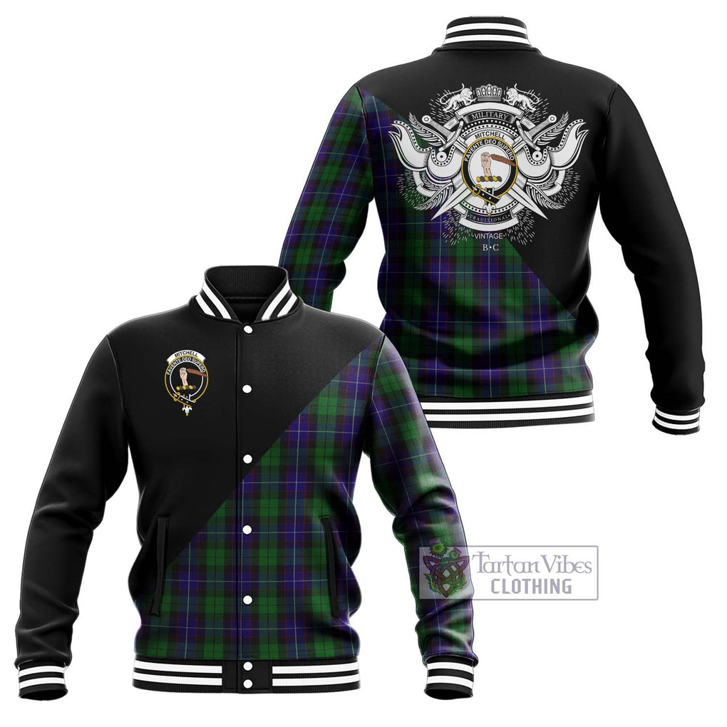 Mitchell Tartan Baseball Jacket with Family Crest and Military Logo Style Unisex - Tartanvibesclothing Shop