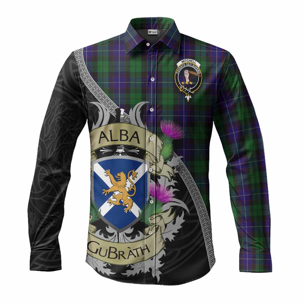 Mitchell Tartan Family Crest Long Sleeve Button Shirt Lion Rampant Royal Thistle Shield Celtic Inspired Men's Shirt S - Tartan Vibes Clothing