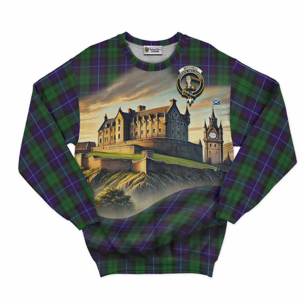 Mitchell Tartan Family Crest Sweatshirt with Scottish Ancient Castle Style Unisex - Tartan Vibes Clothing