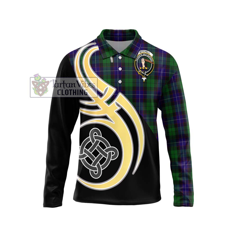 Mitchell Tartan Long Sleeve Polo Shirt with Family Crest and Celtic Symbol Style Unisex - Tartan Vibes Clothing