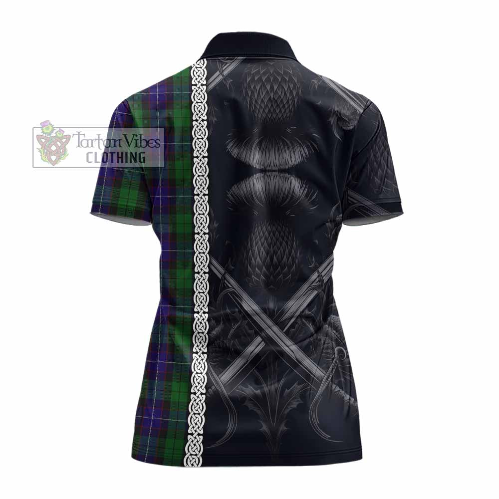 Mitchell Tartan Women's Polo Shirt with Family Crest Cross Sword Thistle Celtic Vibes - Tartan Vibes Clothing