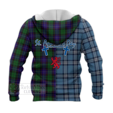 Mitchell Tartan Knitted Hoodie Happy St. Andrew's Day Half Tartan Style - Tartan Vibes Clothing