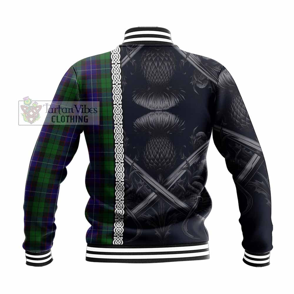 Mitchell Tartan Baseball Jacket with Family Crest Cross Sword Thistle Celtic Vibes - Tartan Vibes Clothing