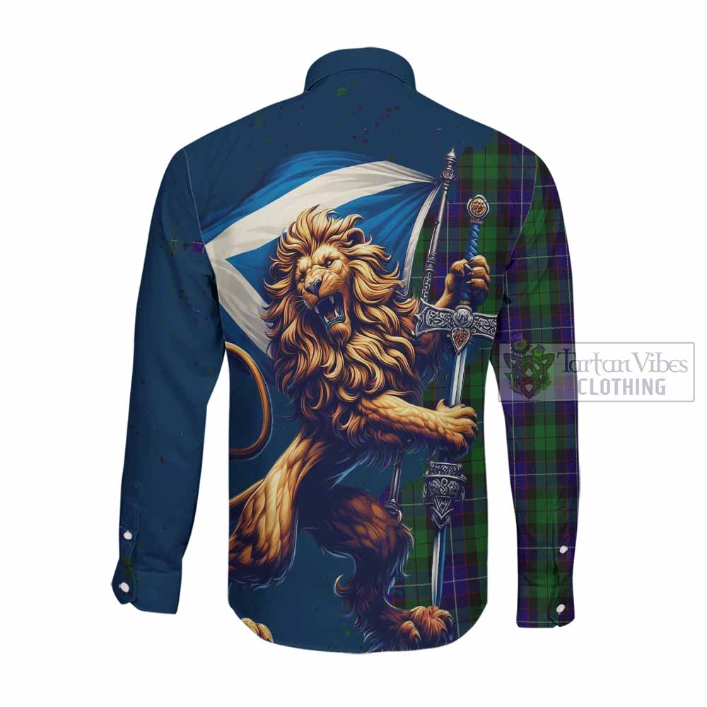Mitchell Tartan Family Crest Long Sleeve Button Shirt with Scottish Majestic Lion Men's Shirt - Tartan Vibes Clothing