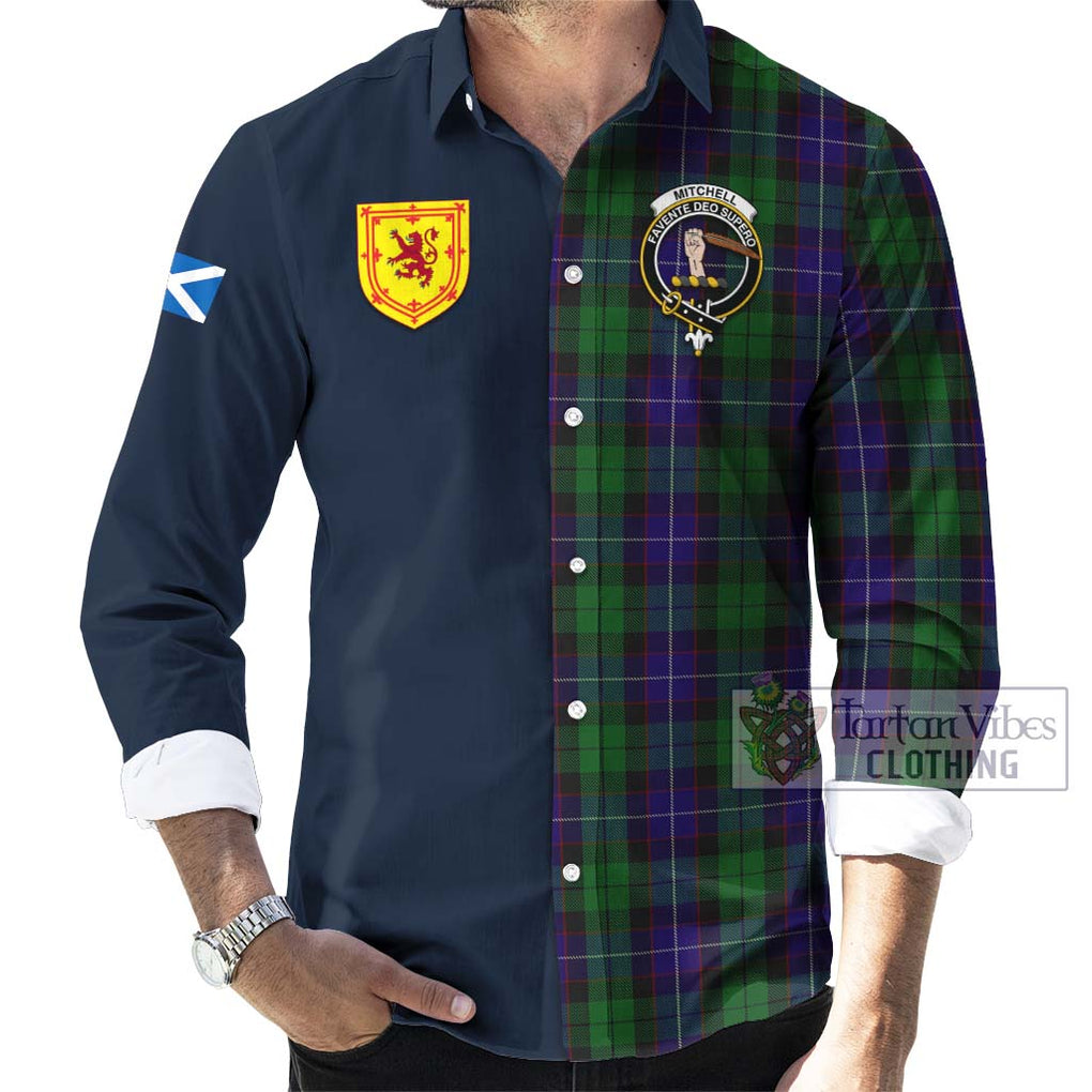Mitchell Tartan Long Sleeve Button Shirt Alba with Scottish Lion Royal Arm Half Style Men's Shirt - Tartan Vibes Clothing