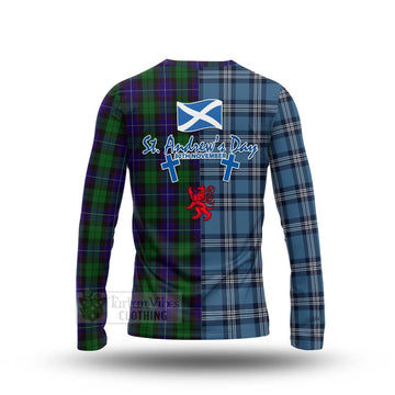 Mitchell Tartan Long Sleeve T-Shirt Happy St. Andrew's Day Half Tartan Style - Tartan Vibes Clothing