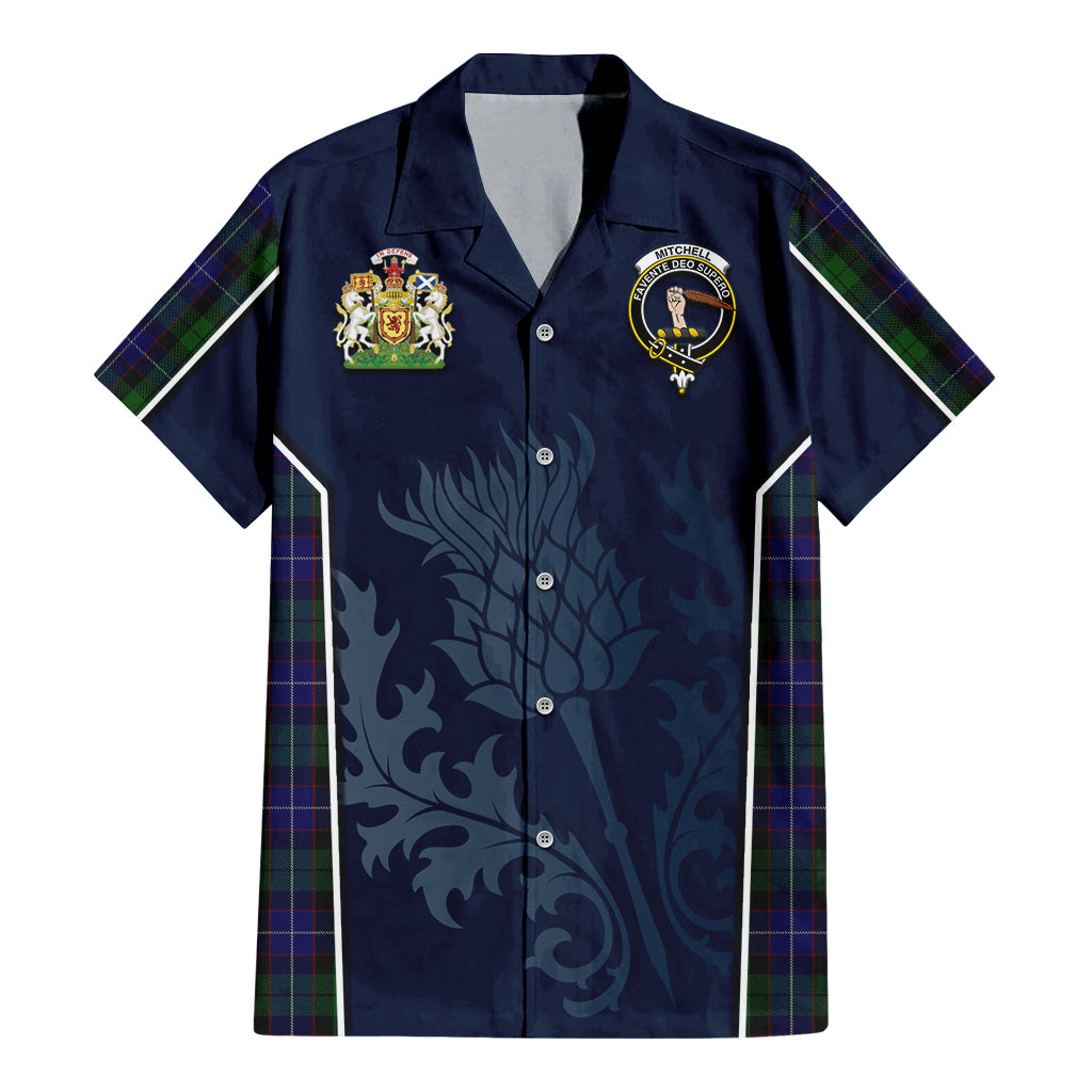 Mitchell Tartan Hawaiian Shirt with Family Crest and Scottish Thistle Vibes Sport Style - Tartan Vibes Clothing