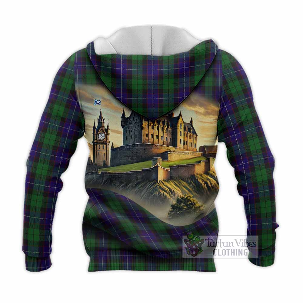 Mitchell Tartan Family Crest Knitted Hoodie with Scottish Ancient Castle Style - Tartan Vibes Clothing