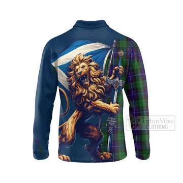 Mitchell Tartan Family Crest Long Sleeve Polo Shirt with Scottish Majestic Lion - Tartan Vibes Clothing