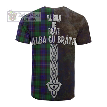 Mitchell Tartan Family Crest Cotton T-shirt Alba Gu Brath Be Brave Lion Ancient Style - Tartan Vibes Clothing
