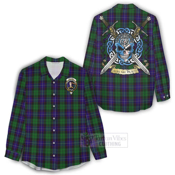 Mitchell Tartan Women's Casual Shirt with Family Crest Celtic Skull Style - Tartan Vibes Clothing