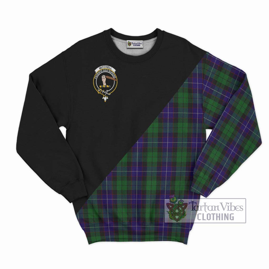 Mitchell Tartan Sweatshirt with Family Crest and Military Logo Style - Tartan Vibes Clothing