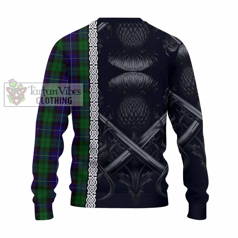 Mitchell Tartan Knitted Sweater with Family Crest Cross Sword Thistle Celtic Vibes - Tartan Vibes Clothing