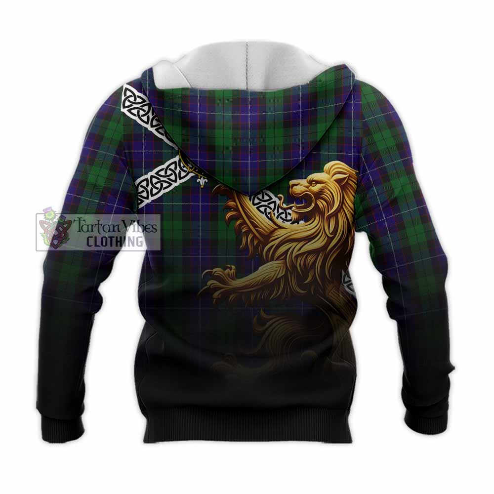 Mitchell Crest Tartan Knitted Hoodie with Golden Lion Emblem Celtic Style - Tartan Vibes Clothing