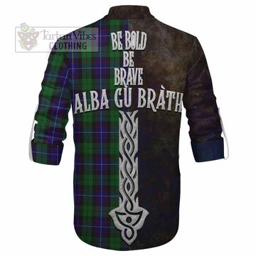 Mitchell Tartan Family Crest Ghillie Kilt Shirt Alba Gu Brath Be Brave Lion Ancient Style - Tartan Vibes Clothing