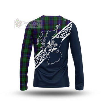 Mitchell Tartan Long Sleeve T-Shirt Featuring Thistle and Scotland Map - Tartan Vibes Clothing