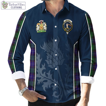 Mitchell Tartan Long Sleeve Button Up Shirt with Family Crest and Scottish Thistle Vibes Sport Style