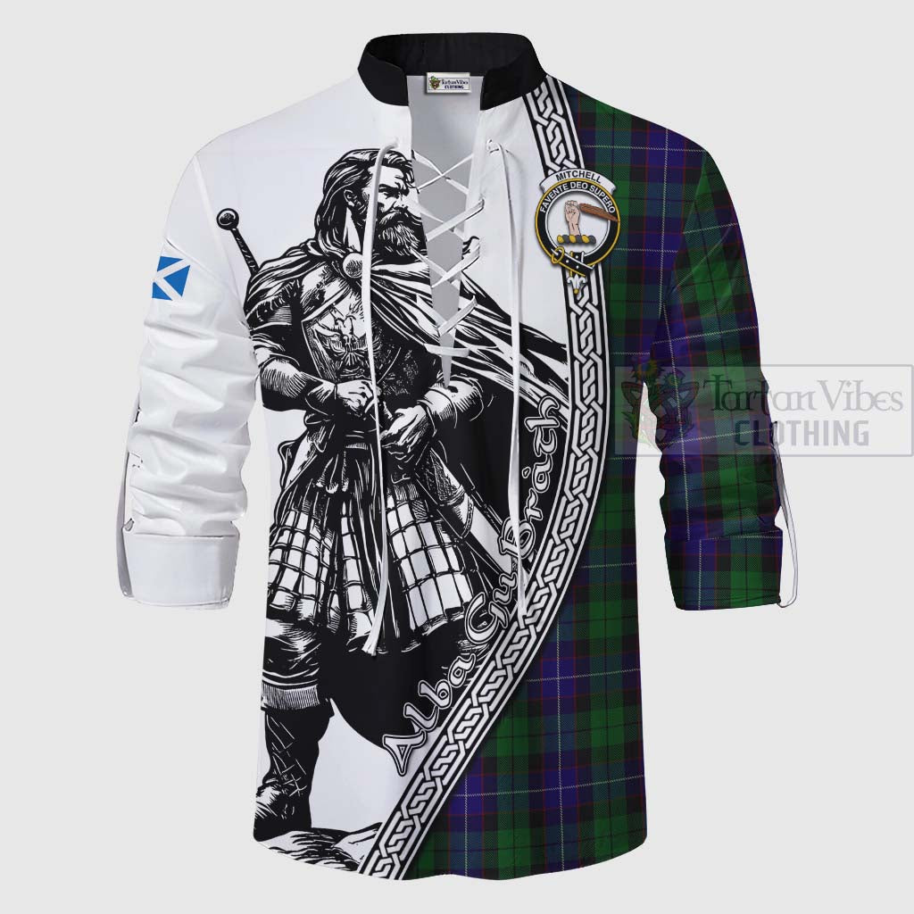 Mitchell Tartan Clan Crest Ghillie Kilt Shirt with Highlander Warrior Celtic Style - Tartan Vibes Clothing