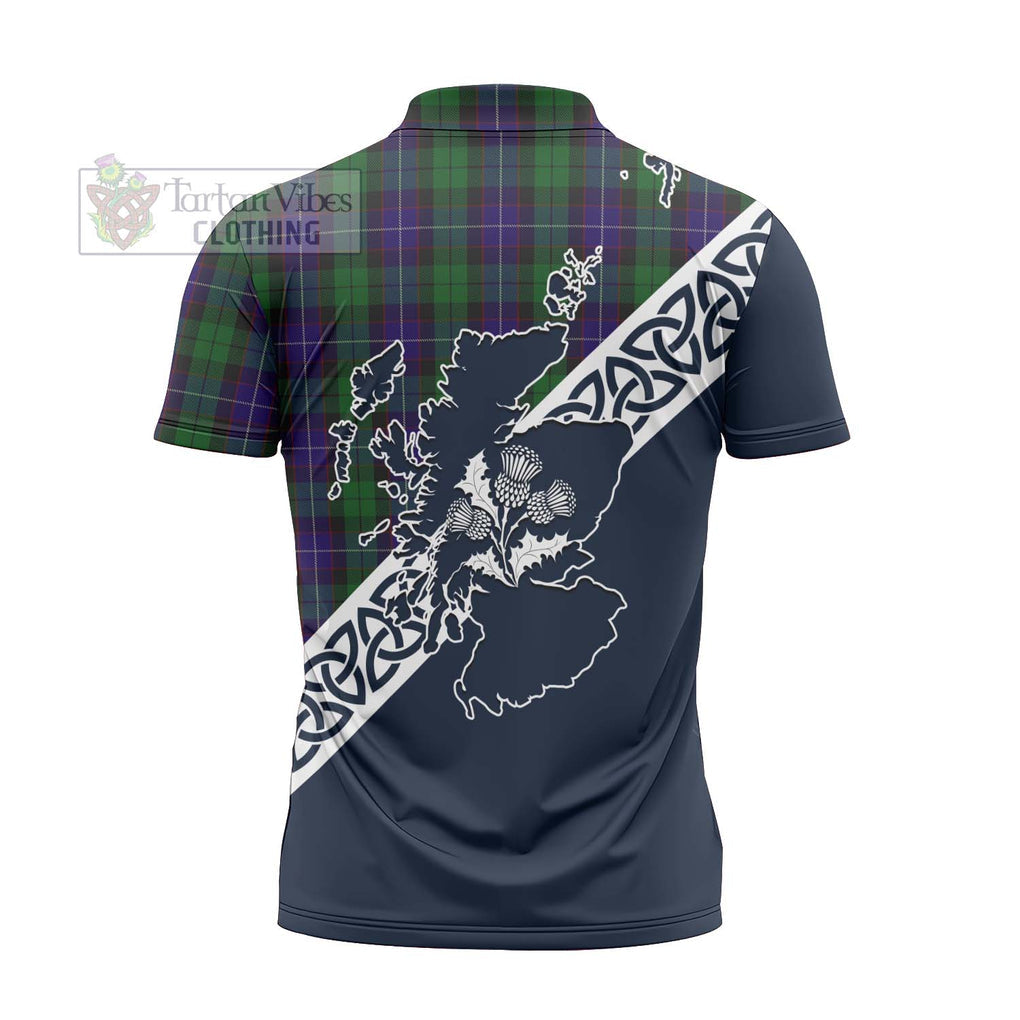 Mitchell Tartan Zipper Polo Shirt Featuring Thistle and Scotland Map - Tartanvibesclothing Store