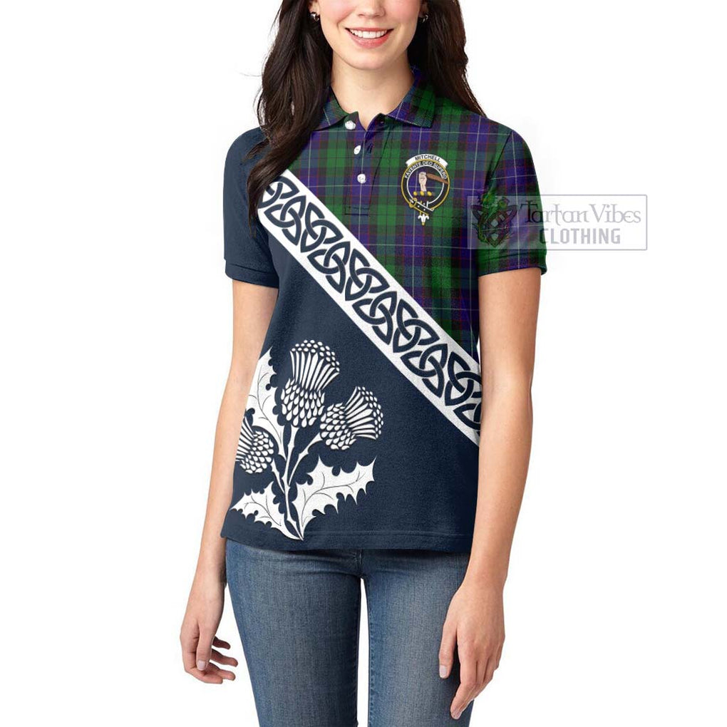 Mitchell Tartan Women's Polo Shirt Featuring Thistle and Scotland Map - Tartanvibesclothing Store