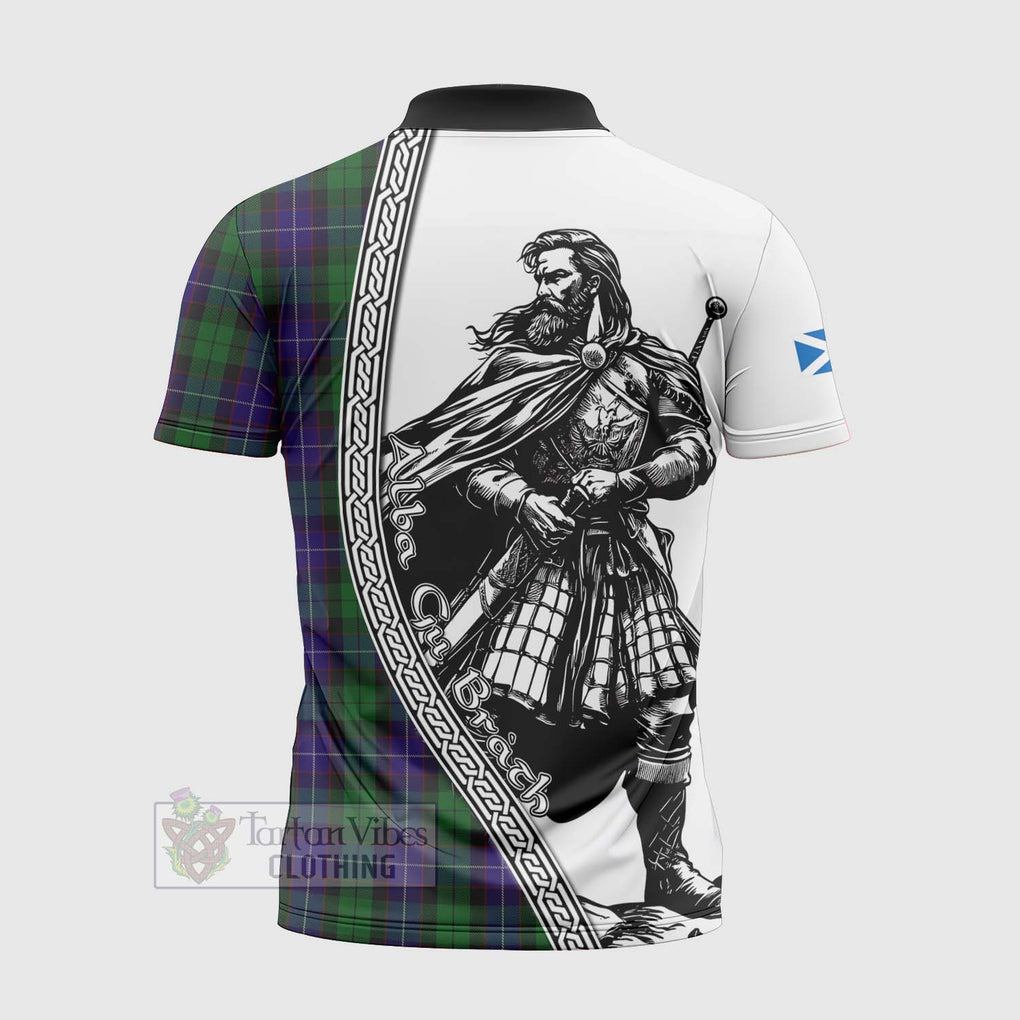 Mitchell Tartan Clan Crest Zipper Polo Shirt with Highlander Warrior Celtic Style - Tartan Vibes Clothing