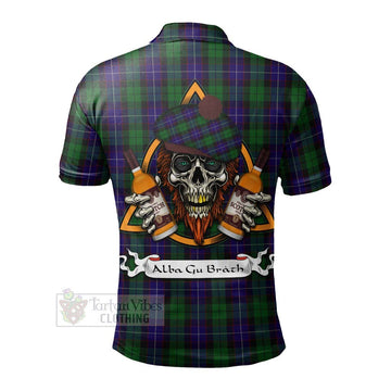 Mitchell Tartan Polo Shirt with Family Crest and Bearded Skull Holding Bottles of Whiskey - Tartan Vibes Clothing