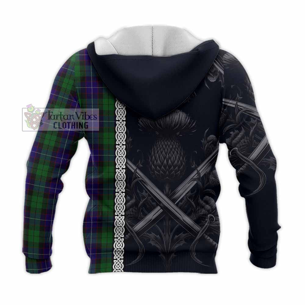 Mitchell Tartan Knitted Hoodie with Family Crest Cross Sword Thistle Celtic Vibes - Tartan Vibes Clothing