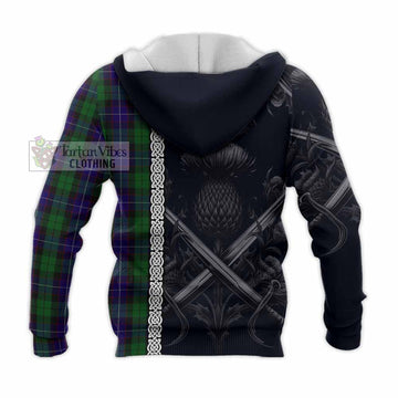Mitchell Tartan Knitted Hoodie with Family Crest Cross Sword Thistle Celtic Vibes - Tartan Vibes Clothing