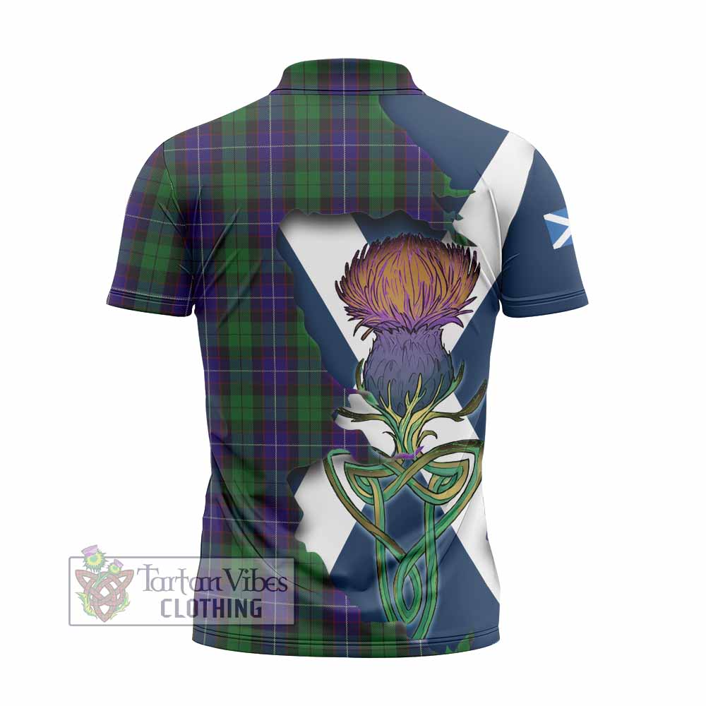 Mitchell Tartan Family Crest Zipper Polo Shirt Scottish Thistle Celtic Inspired - Tartan Vibes Clothing