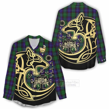 Mitchell Tartan Women's Casual Shirt with Family Crest Celtic Wolf Style - Tartan Vibes Clothing
