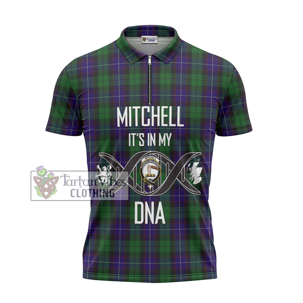 Mitchell Tartan Zipper Polo Shirt with Family Crest DNA In Me Style - Tartan Vibes Clothing