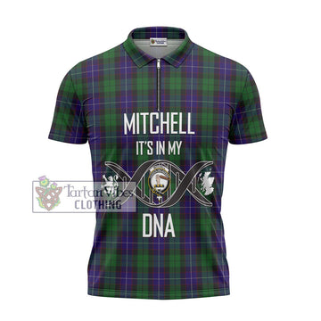 Mitchell Tartan Zipper Polo Shirt with Family Crest DNA In Me Style - Tartan Vibes Clothing