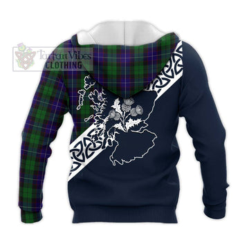 Mitchell Tartan Knitted Hoodie Featuring Thistle and Scotland Map - Tartan Vibes Clothing