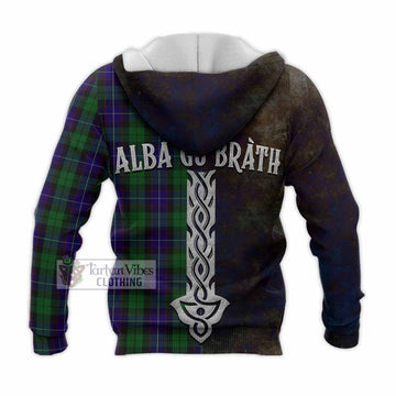 Tartan Vibes Clothing Mitchell Tartan Family Crest Knitted Hoodie Alba Gu Brath Be Brave Lion Ancient Style