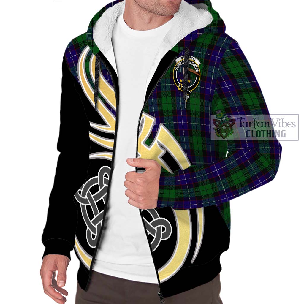 Mitchell Tartan Sherpa Hoodie with Family Crest and Celtic Symbol Style - Tartan Vibes Clothing