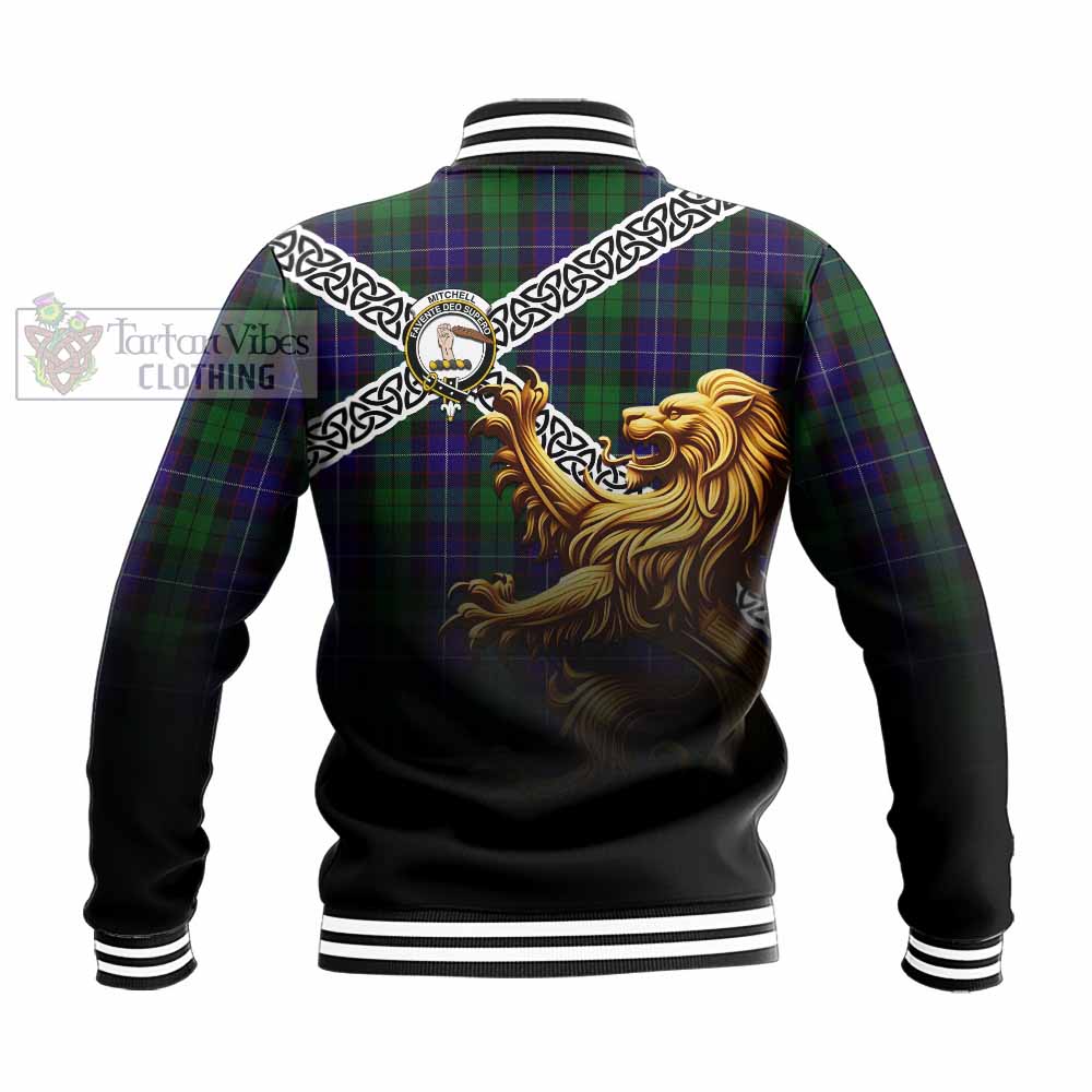 Mitchell Crest Tartan Baseball Jacket with Golden Lion Emblem Celtic Style - Tartan Vibes Clothing