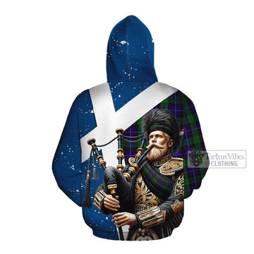 Mitchell Tartan Cotton Hoodie with Family Crest Scottish Bagpiper Vibes Pullover Hoodie - Tartan Vibes Clothing