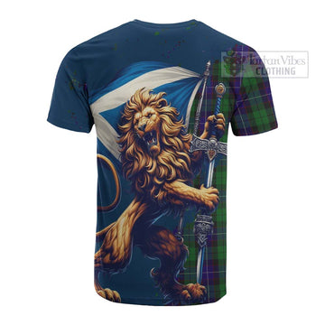 Mitchell Tartan Family Crest Cotton T-shirt with Scottish Majestic Lion - Tartan Vibes Clothing