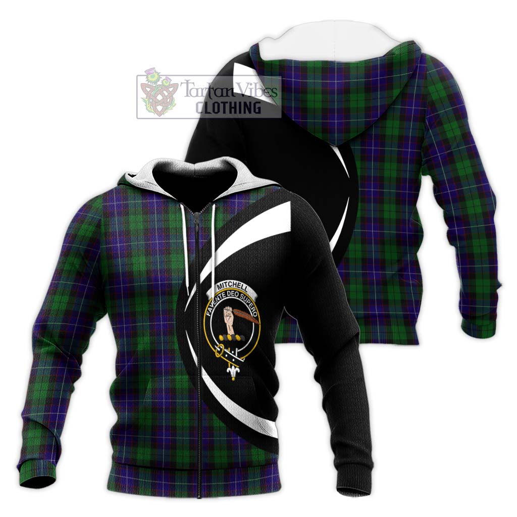Mitchell Tartan Knitted Hoodie with Family Crest Circle Style Unisex Knitted Zip Hoodie - Tartan Vibes Clothing