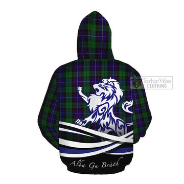 Mitchell Tartan Cotton Hoodie with Alba Gu Brath Regal Lion Emblem Pullover Hoodie - Tartan Vibes Clothing