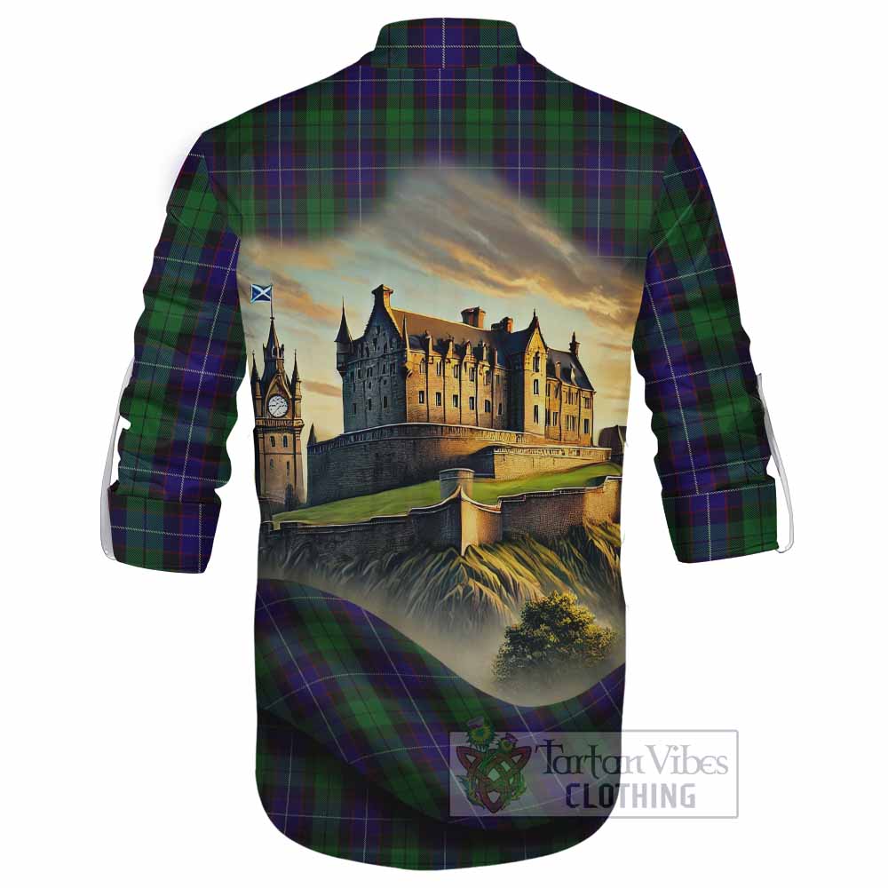 Mitchell Tartan Family Crest Ghillie Kilt Shirt with Scottish Ancient Castle Style - Tartan Vibes Clothing