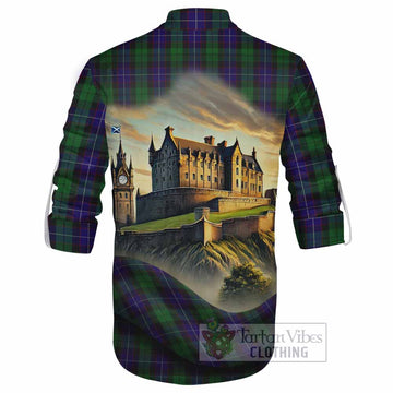 Mitchell Tartan Family Crest Ghillie Kilt Shirt with Scottish Ancient Castle Style - Tartan Vibes Clothing
