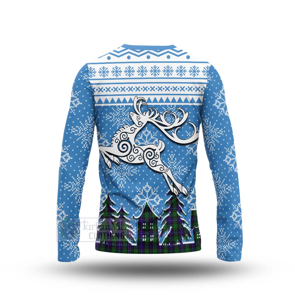 Mitchell Clan Christmas Long Sleeve T-Shirt Celtic Reindeer Style - Tartan Vibes Clothing