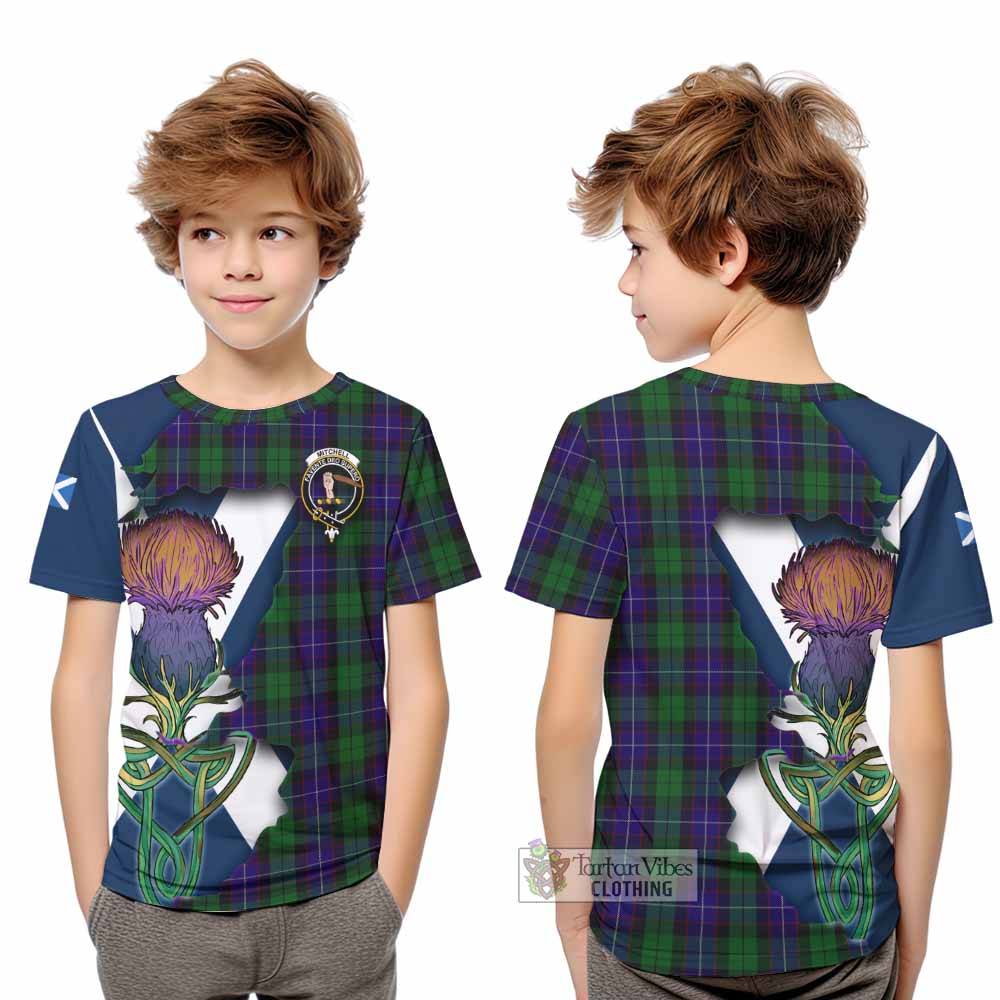 Tartan Vibes Clothing Mitchell Tartan Family Crest Kid T-Shirt Scottish Thistle Celtic Inspired