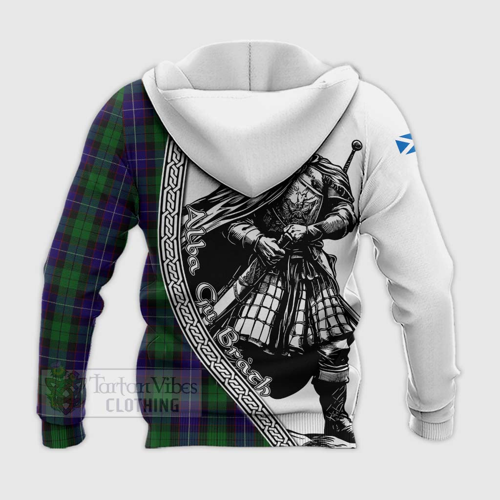 Mitchell Tartan Clan Crest Knitted Hoodie with Highlander Warrior Celtic Style - Tartan Vibes Clothing
