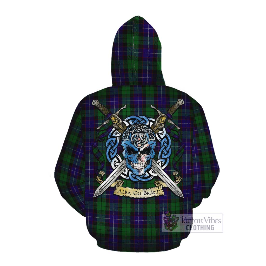 Mitchell Tartan Cotton Hoodie with Family Crest Celtic Skull Style Pullover Hoodie - Tartan Vibes Clothing